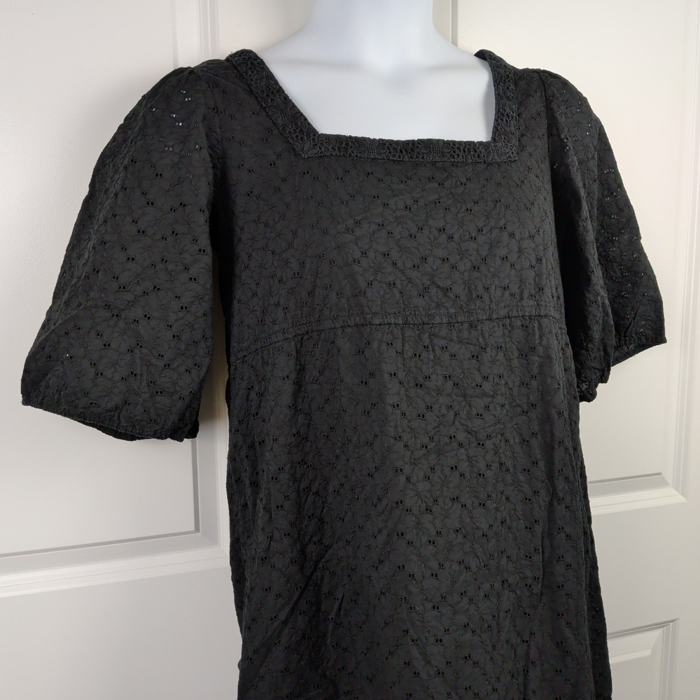 Prairie Cottagecore Eyelet Cotton Dress Square Neck Button Back Teacher Oversize